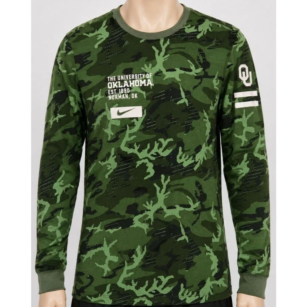 Mens The Nike Tee Oklahoma Sooners Camouflage Long Sleeve T Shirt Medium Green